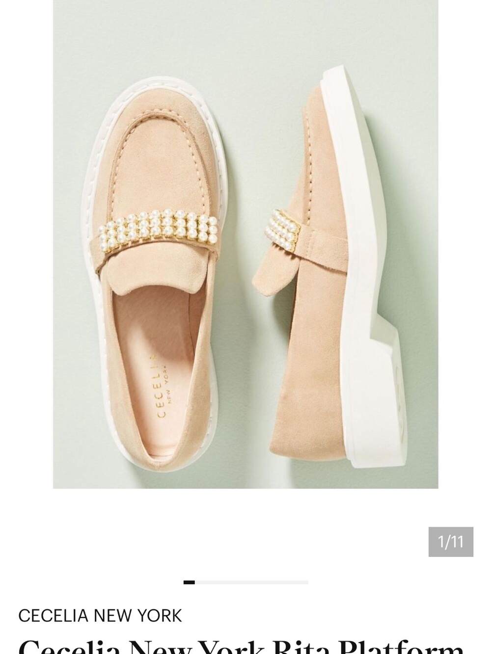 CECILIA NEW YORK Beige Suede Platform Loafers with Pearls